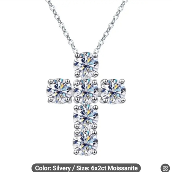 🩶✝️NEW🩶✝️ STUNNING!! 12KT S925 SILVER MOISSANITE Cross Pendant Necklace